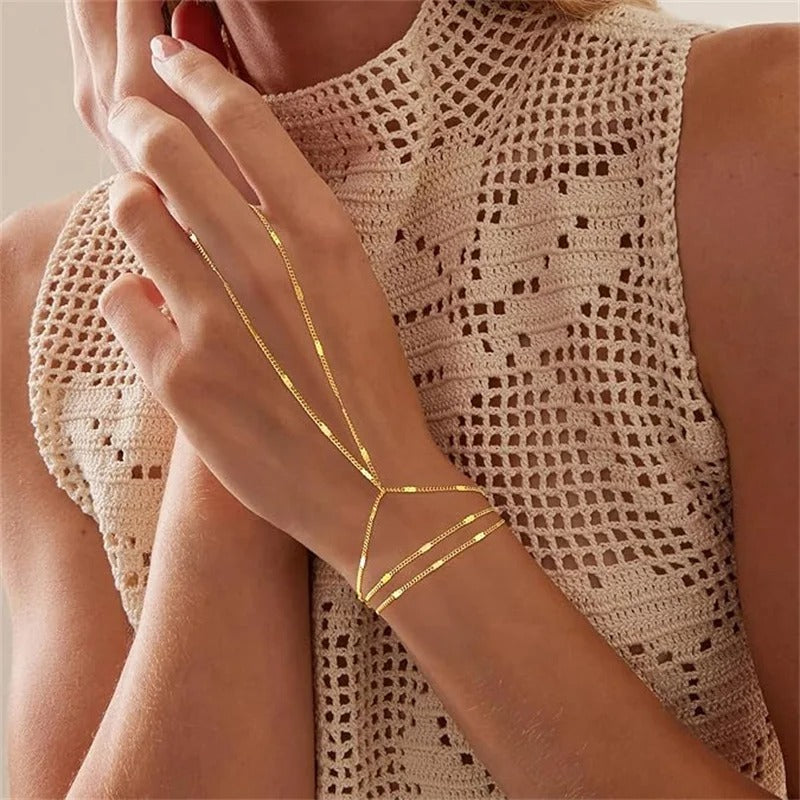 Thin chain linked finger ring bracelets